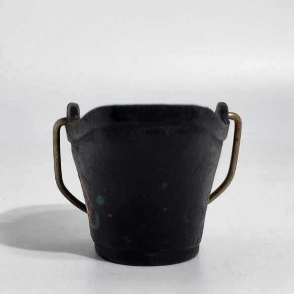 Hand Painted Cast Iron Miniature Bucket With Bird Design with Brass Handle VTG - Picture 2 of 10